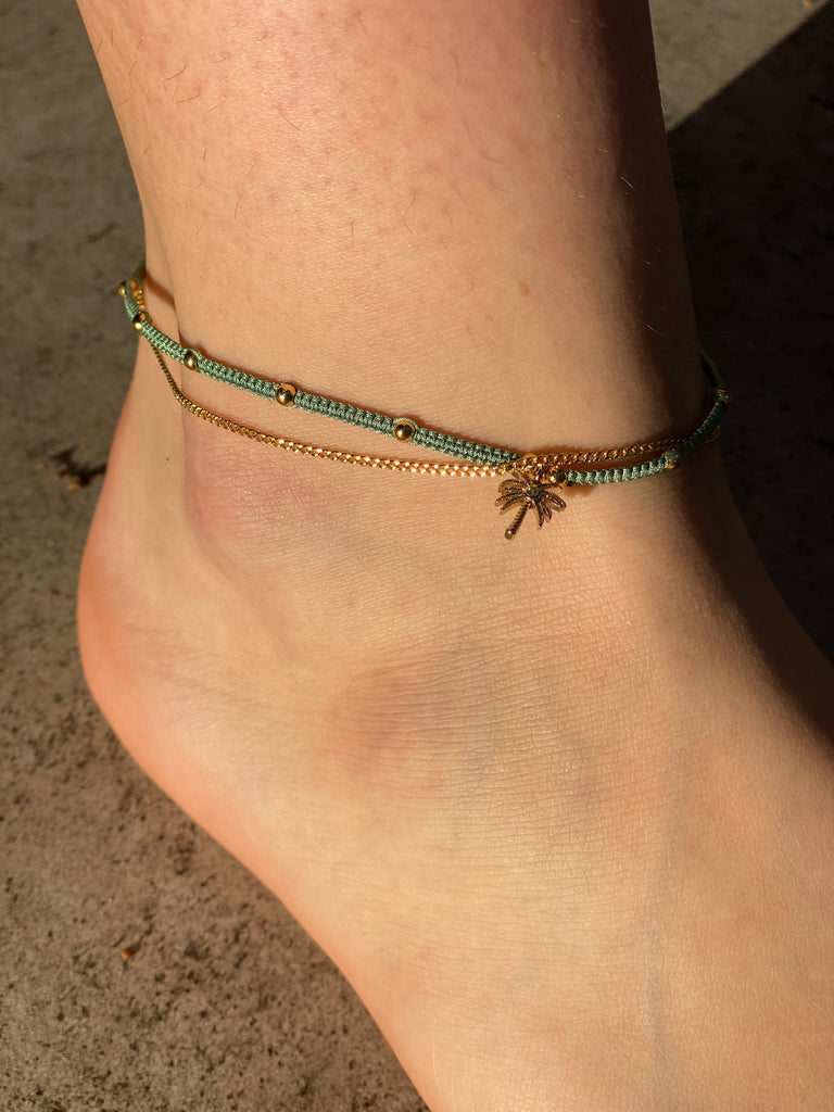 Boho beach palm tree anklet in 18ct gold plating 